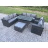 Fimous Outdoor Lounge Sofa Garden Furniture Set Patio Rattan Rectangular Dining Table with 2 Armchair Big Footstool 9 Seater Dark Grey Mixed