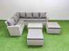 Fimous 8 Seater Garden Outdoor PE Rattan Furniture Set Rattan Garden Sofa Set with Oblong Coffee Table Light Grey Mixed
