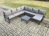 Fimous Outdoor Garden Furniture Patio Lounge Corner Sofa Aluminium Set with Square Coffee Table Big Footstool Dark Grey
