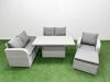 Fimous High Back Poly Rattan Garden Furniture Set with Reclining Chair Loveseat Sofa Adjustable Lifting Dining or Coffee Table Indoor Outdoor Patio Set Big Stool Light Grey
