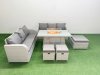 Fimous Outdoor Garden Furniture Sets 9 Seater Wicker Rattan Furniture Sofa Sets with Firepit Dining Table high Back Lounge Sofa 3 Stools Light Grey