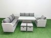Fimous 9 Seater Poly Rattan Outdoor Garden Furniture Adjustable Lifting Dining or Coffee Table Sofa Set Patio 3 Seater Sofa Reclining Chair 3 Seater Sofa Stools Side Table Light Grey