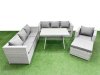 Fimous Outdoor Rattan Garden Furniture Dining Set 8-seater Patio Rectangular Table 3 Seater Sofa Armchair Set with Big Stool