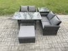 Fimous PE Wicker Rattan Garden Furniture Set Love Sofa Outdoor Rectangular Dining Table Big Footstool Side Table Dark Grey Mixed