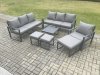 Fimous Aluminium Outdoor Lounge Sofa Set Garden Furniture Sets with Square Coffee Table Chair 3 Footstools Dark Grey