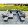 Fimous Rattan Lounge Sofa Set 12 Seater Outdoor Garden Furniture Set with Rectangular Coffee Table 3 Seater Sofa Side Table 3 Footstools Dark Grey Mixed