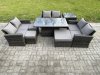 Fimous Wicker PE Rattan Garden Furniture Set Height Adjustable Rising Lifting Table Sofa Dining Set with Double Seat Sofa 3 Footstools Side Table Dark Grey Mixed