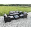 Fimous Garden Furniture Sets 7 Seater Wicker Rattan Furniture Patio Sofa Sets with Reclining Chair 3 Seater Sofa Side Table 2 Small Footstools Dark Grey Mixed