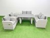 Fimous Outdoor PE Rattan Sofa Reclining Chair Set Patio Garden Furniture Sets with Cushions Side Table Light Grey 6 Pieces