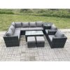Fimous 10 Seater Rattan Corner Sofa Lounge Sofa Set With Rectangular Coffee Table Side Table 2 Arm Chair and 2 Stools Dark Grey Mixed
