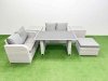 Fimous 6 Pieces Outdoor PE Rattan Sofa Set Patio Garden Furniture Sets with Cushions 2 Side Tables Big Stool Light Grey