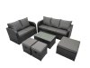 Fimous Outdoor Love Sofa 3 Seater Sofa Coffee Table Set Garden Rattan Furniture Set 8 Seater with 3 Stools Dark Grey