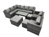 Fimous 8 Pieces Outdoor PE Rattan Garden Furniture Corner Sofa Oblong Coffee Table Set with Cushions 3 Footstools Dark Grey Mixed