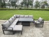 Fimous 8 Seater Aluminium Sofa Set 7 Pieces Outdoor Garden Furniture - Rising Dining Table with Cushions Dark Grey