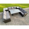 Fimous U Shape Rattan Gardern Furniture Dining Sofa Set Adjustable Rising Dining Table With 2 Side Coffee Table