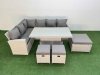 Fimous 9 Seat Rattan Outdoor Garden Furniture Corner Sofa Set Adjustable Lifting Dining or Coffee Table Set with Armchair 3 Footstools Light Grey