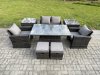Fimous High Back Rattan Garden Furniture Sofa Sets with Height Adjustable Rising Lifting Table 2 Side Tables 2 Small Footstools Dark Grey Mixed
