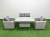 Fimous Light Grey PE Wicker Rattan Garden Furniture Set Sofa Set Reclining Chair Adjustable Lifting Dining or Coffee Table 4 Seater