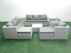 Fimous Outdoor Rattan Sofa Garden Furniture Set with 2 Armchairs Square Coffee Table 2 Big Footstools Side Table Light Grey Mixed