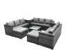 Fimous Outdoor Rattan Garden Furniture Set 11 Seater Patio Lounge Sofa Set with Square Coffee Table 2 Big Footstools Dark Grey Mixed