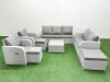 Fimous PE Rattan Garden Furniture Set Adjustable Chair Sofa Double Love Seat 2 Seater Sofa Lounge Set Square Coffee Table 3 Stools Side Table Light Grey