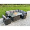 Fimous High Back Rattan Corne r Sofa Set Garden Furniture Sofa Gas Fire Pit Dining Table Gas Heater Chair 7 Seater
