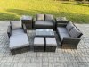 Fimous Rattan Garden Furniture Set 8 Seater Patio Outdoor Lounge Sofa Chair Set with Rectangular Coffee Table 3 Footstools 2 Side Tables Dark Grey Mixed