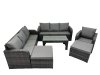 Fimous Rattan Garden Outdoor Furniture Set 3 Seater Sofa Reclining Chair Coffee Table with 2 Big Footstools Dark Grey Mixed