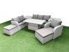 Fimous Patio PE Wicker 8 Seater Outdoor Rattan Furniture Sofa Sets with Adjustable Lifting Dining or Coffee Table Reclining Chair Loveseat Sofa 3 Seater Sofa 2 Big Footstools 2 Side Table Light Grey