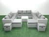 Fimous Garden Outdoor Furniture Set 14 Seater Rattan Sofa Set with 2 Side Tables 4 Footstools Light Grey Mixed