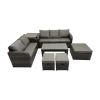 Fimous Rattan Garden Outdoor Furniture Set 3 Seater Sofa Love Sofa Coffee Table with 3 Footstools Side Table Dark Grey Mixed