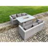 Fimous Outdoor Garden Dining Sets Rattan Furniture Gas Fire Pit Dining Table Gas Heater Light Grey