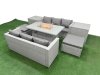 Fimous 8 Seat PE Rattan Lounge Sofa Set Outdoor Garden Furniture Set with Firepit Dining Table 3 Seater Sofa 2 Stools 2 Side Tables Light Grey