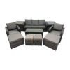 Fimous Rattan Garden Outdoor Furniture Set 3 Seater Sofa Reclining Chair Coffee Table with 2 Side Tables 4 Footstools Dark Grey Mixed
