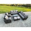 Fimous Rattan Outdoor Garden Furniture Sofa Set Patio Table & Chairs Set with 3 Seater Sofa Reclining Chair 2 Small Footstools Dark Grey Mixed