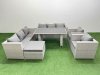 Fimous 9 Seater Wicker PE Rattan Furniture Outdoor Dining Table 3 Seater Sofa Armchair Set with Big Stool Light Grey