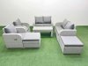 Fimous 8 Seater Outdoor Reclining Chair Love Sofa Set Rattan Garden Furniture Set with Oblong Coffee Table 2 Big FootStools Light Grey