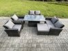 Fimous Rattan Garden Furniture Sets 7 Seater Patio Outdoor Rising Lifting Table Sofa Set with Double Seat Sofa Big Footstool Dark Grey Mixed
