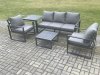 Fimous Aluminium Outdoor Garden Furniture Set Lounge Sofa 2 PC Chairs Square Coffee Table Sets with Side Table Dark Grey
