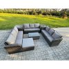 Fimous Rattan Lounge Sofa Set 10 Seater Outdoor Garden Furniture Set with Rectangular Coffee Table 3 Seater Sofa 2 Side Tables Big Footstool Dark Grey Mixed