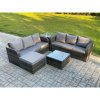 Fimous Indoor Outdoor Rattan Garden Furniture 7 Seater Set Table Sofa Chair Patio Conservatory with Grey Cushions Big Footstool Side Table