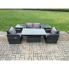 Fimous Outdoor Rattan Garden Furniture Set Height Adjustable Rising lifting Dining Table Love Sofa With 2 Side Tables Chair