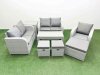 Fimous High Back Poly Rattan Garden Furniture Set with Reclining Chair Loveseat Sofa Oblong Coffee Table Indoor Outdoor Patio Set 3 Stools Side Table Light Grey