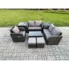 Fimous 7 Seater High Back Rattan Garden Furniture Set with Loveseat Sofa Rectangular Coffee Table 2 Small Footstools 2 Side Tables Indoor Outdoor Patio Lounge Sofa Set Dark Grey Mixed