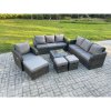 Fimous Outdoor Rattan Garden Furniture Set Conservatory Patio Sofa Coffee Table With Reclining Chair 3 Footstools Dark Grey Mixed