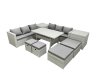 Fimous Rattan Garden Furniture Set Outdoor 10 Seater Patio Dining Sets with Glass Top Dining Table 2 Side Tables Light Grey Mixed