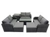 Fimous 3 Seater Sofa Reclining Chair Coffee Table Set Rattan Garden Outdoor Furniture Set with Side Table 2 Big Footstools Dark Grey Mixed
