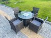 Fimous 5-Piece PE Rattan Garden Furniture with Big Round Gas Firepit Table and 6 Chairs for Patio Dark Grey Mixed