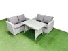 Fimous 4 Seat Outdoor Love Sofa Set Rattan Garden Furniture Set with Rectangular Dining Table Light Grey