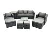 Fimous Outdoor Rattan Garden Furniture Set 9 Seater Patio Lounge Sofa Set with Armchair Square Coffee Table Side Table 4 Footstool Dark Grey Mixed
